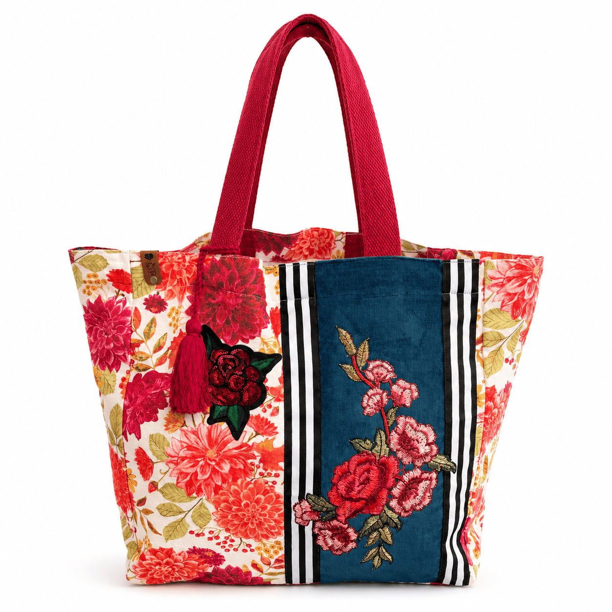 Canvas Tragetasche mit Blumenmuster – Rosen & Dahlien Schultertasche