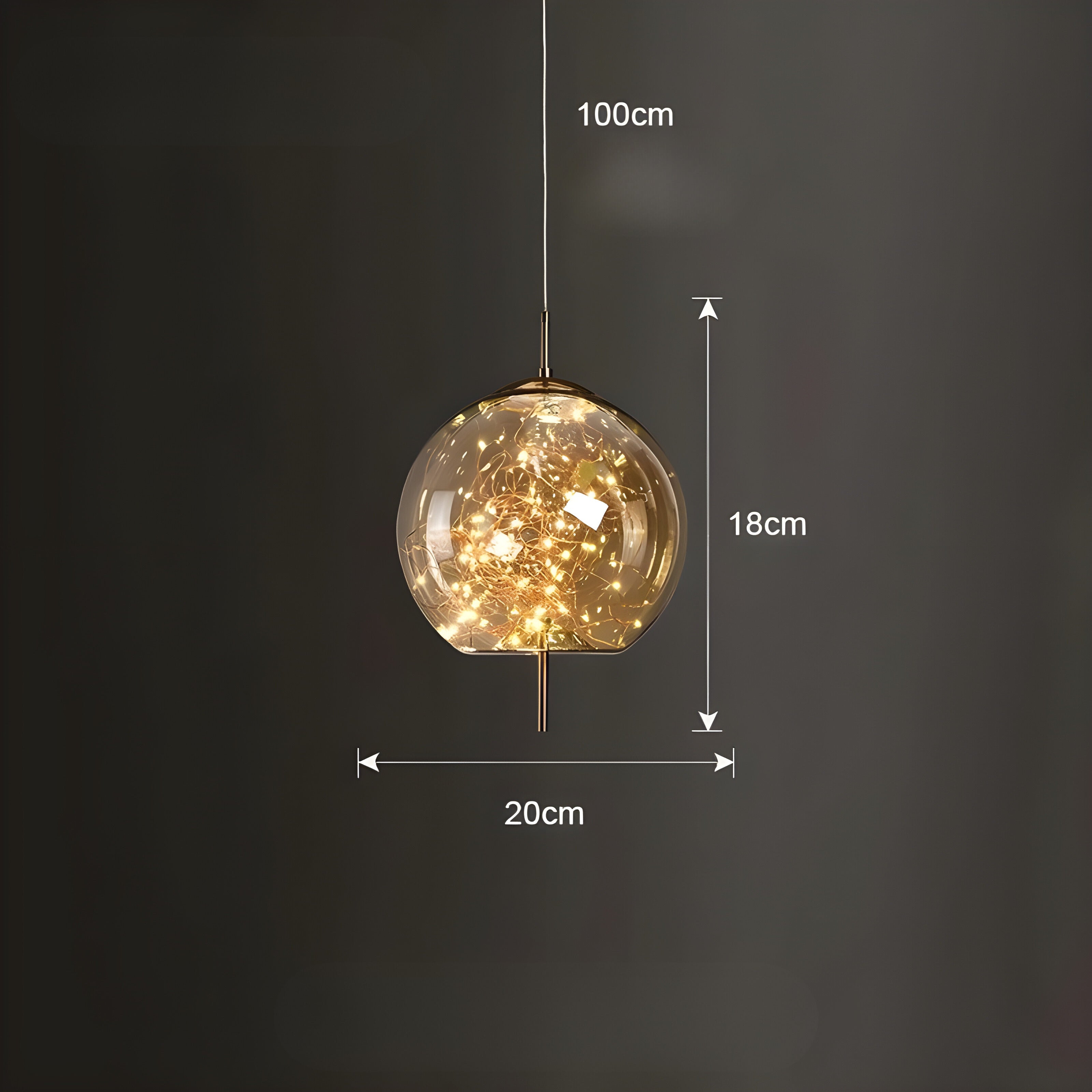 CrystalBeam Suspension LED Effet Étoile Scintillante | Verre Fumé Gris Froid
