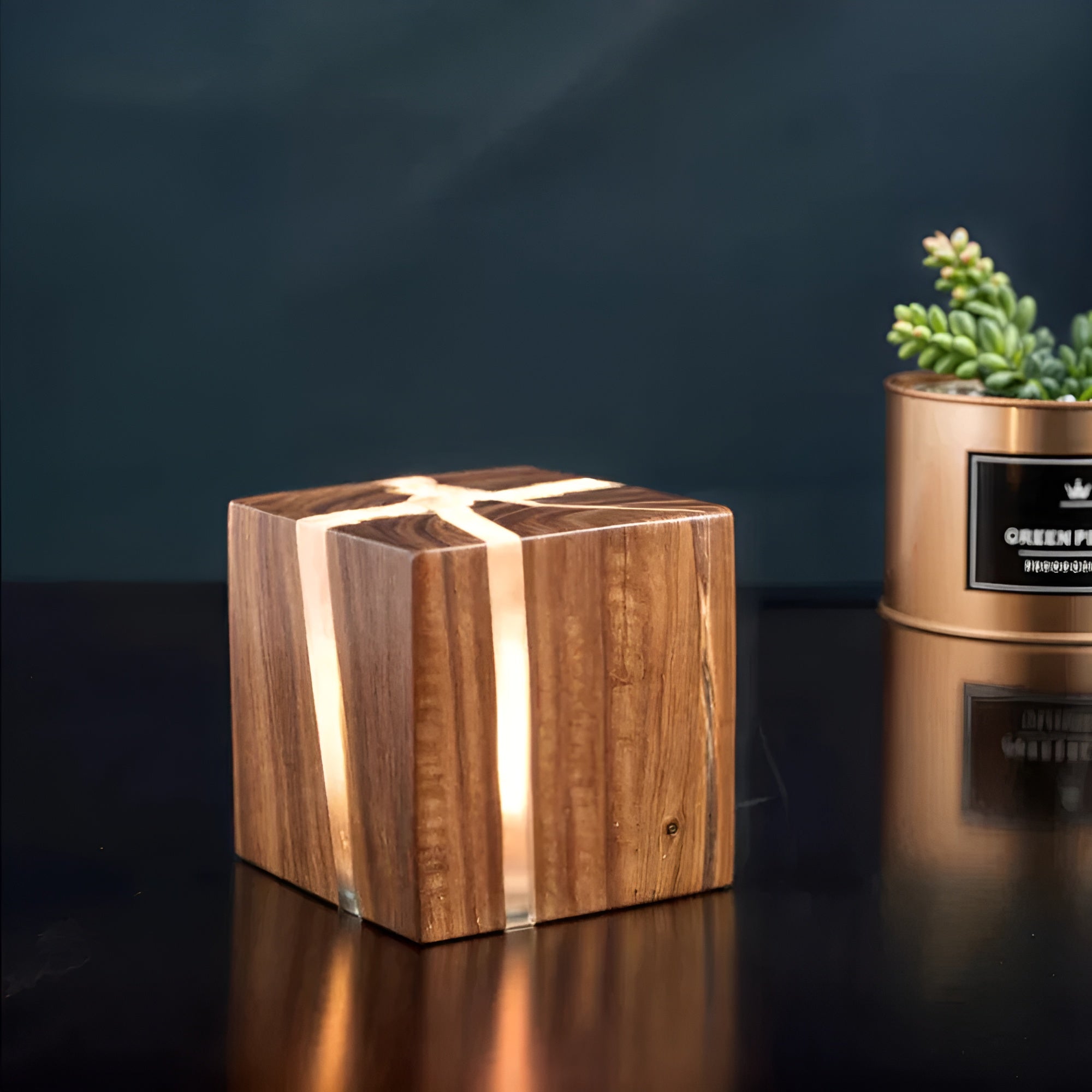 Lampe Cube en Bois Moderne | Stylé Salon et Chambre Marron Foncé