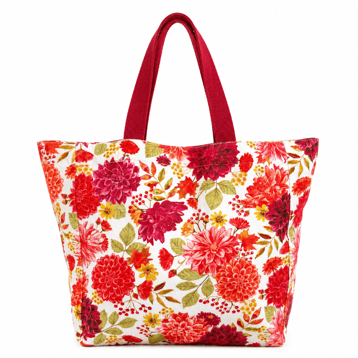 Canvas Tragetasche mit Blumenmuster – Rosen & Dahlien Schultertasche