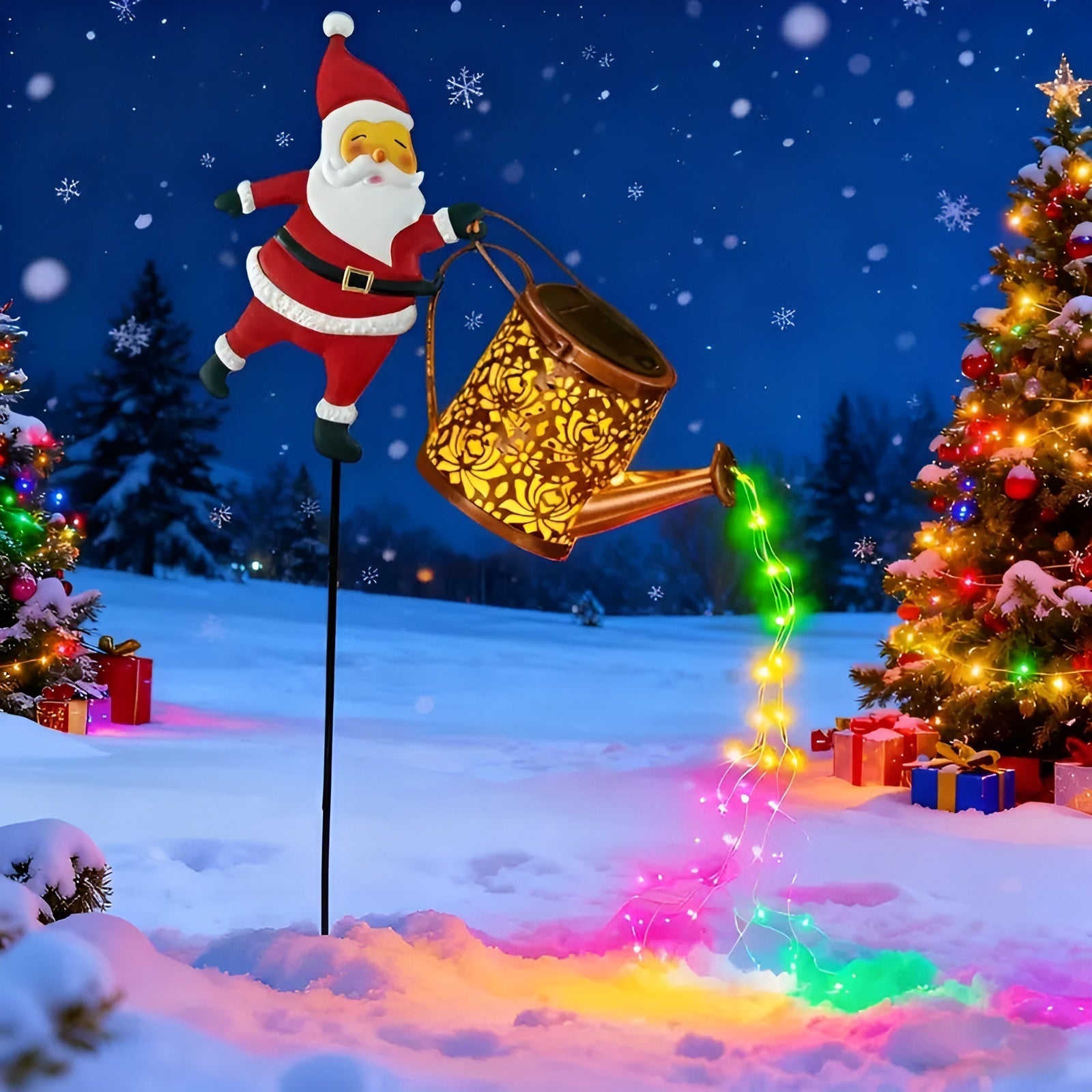 Guirlande Solaire Noël Père Noël et Lanternes | Décoration Jardin et Terrasse