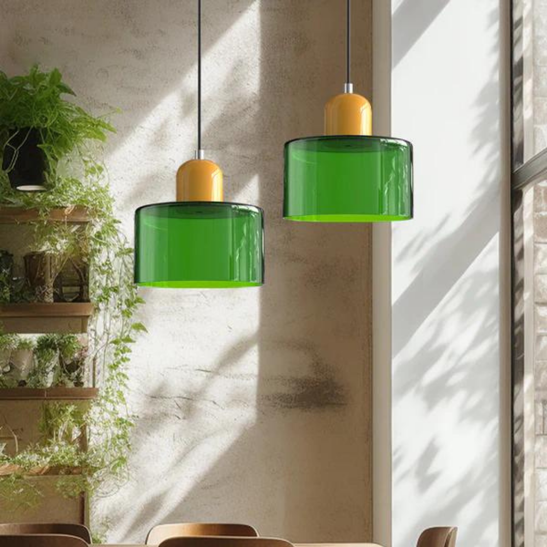 Suspension Cylindre Verre Élégant Salon | Orange et Rouge Lumière Chaude