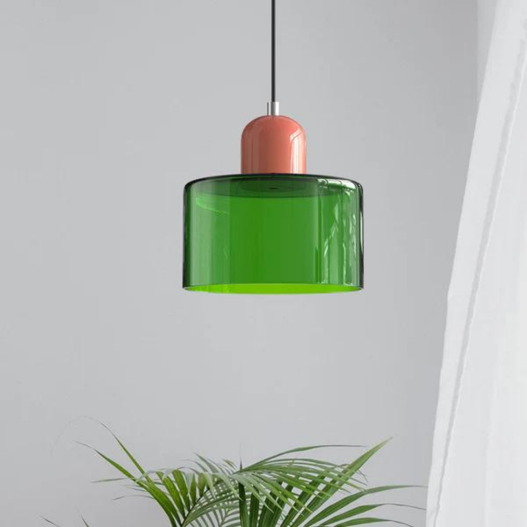 Suspension Cylindre Verre Élégant Salon | Orange et Rouge Lumière Chaude