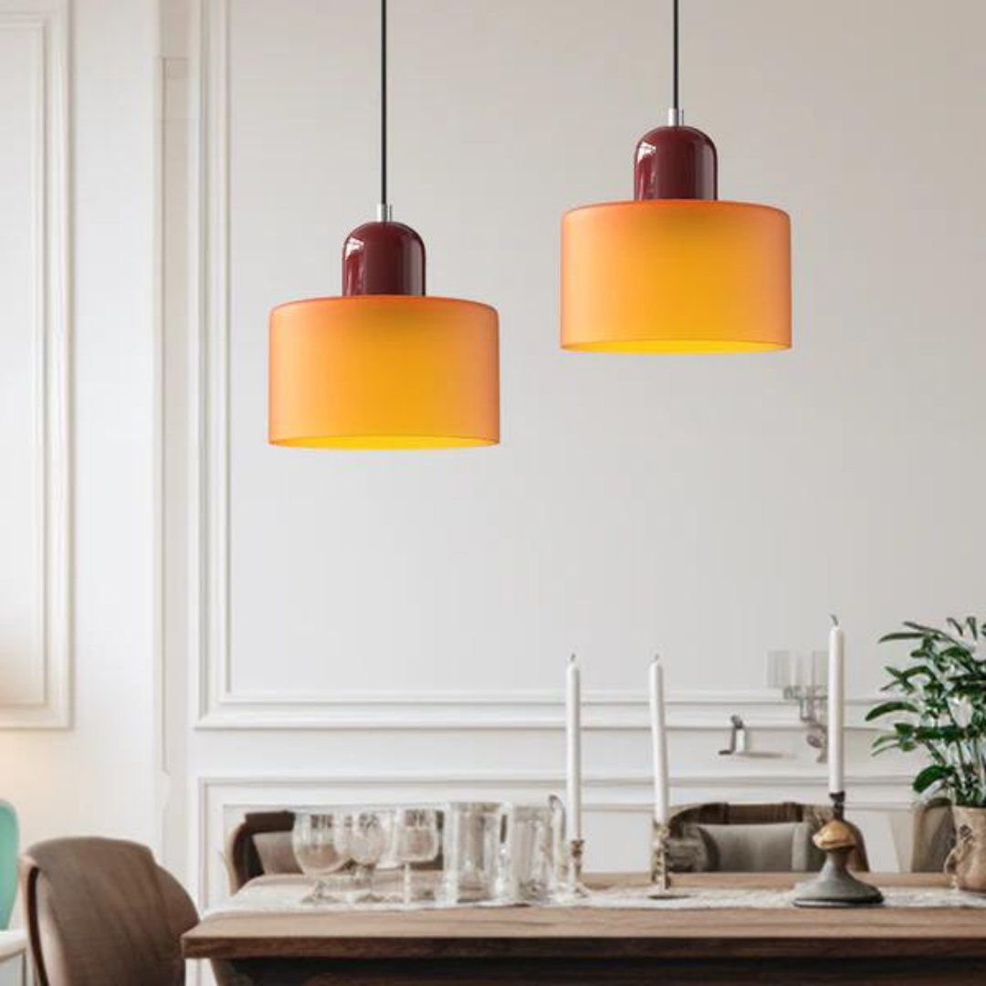 Suspension Cylindre Verre Élégant Salon | Orange et Rouge Lumière Chaude