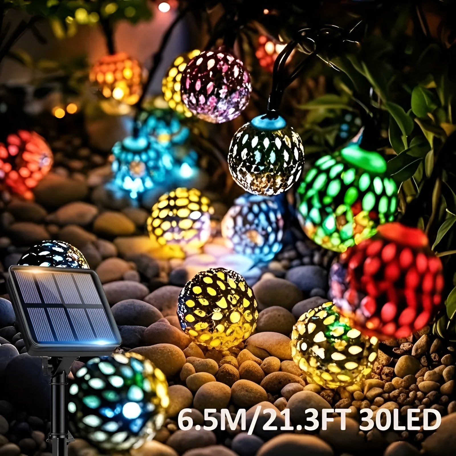 Guirlande Solaire Boules Marocaines LED | Jardin et Balcon 5M 20 LEDs Colorées