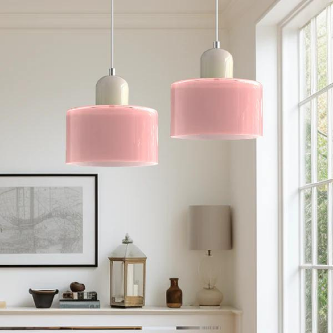 Suspension Cylindre Verre Élégant Salon | Orange et Rouge Lumière Chaude