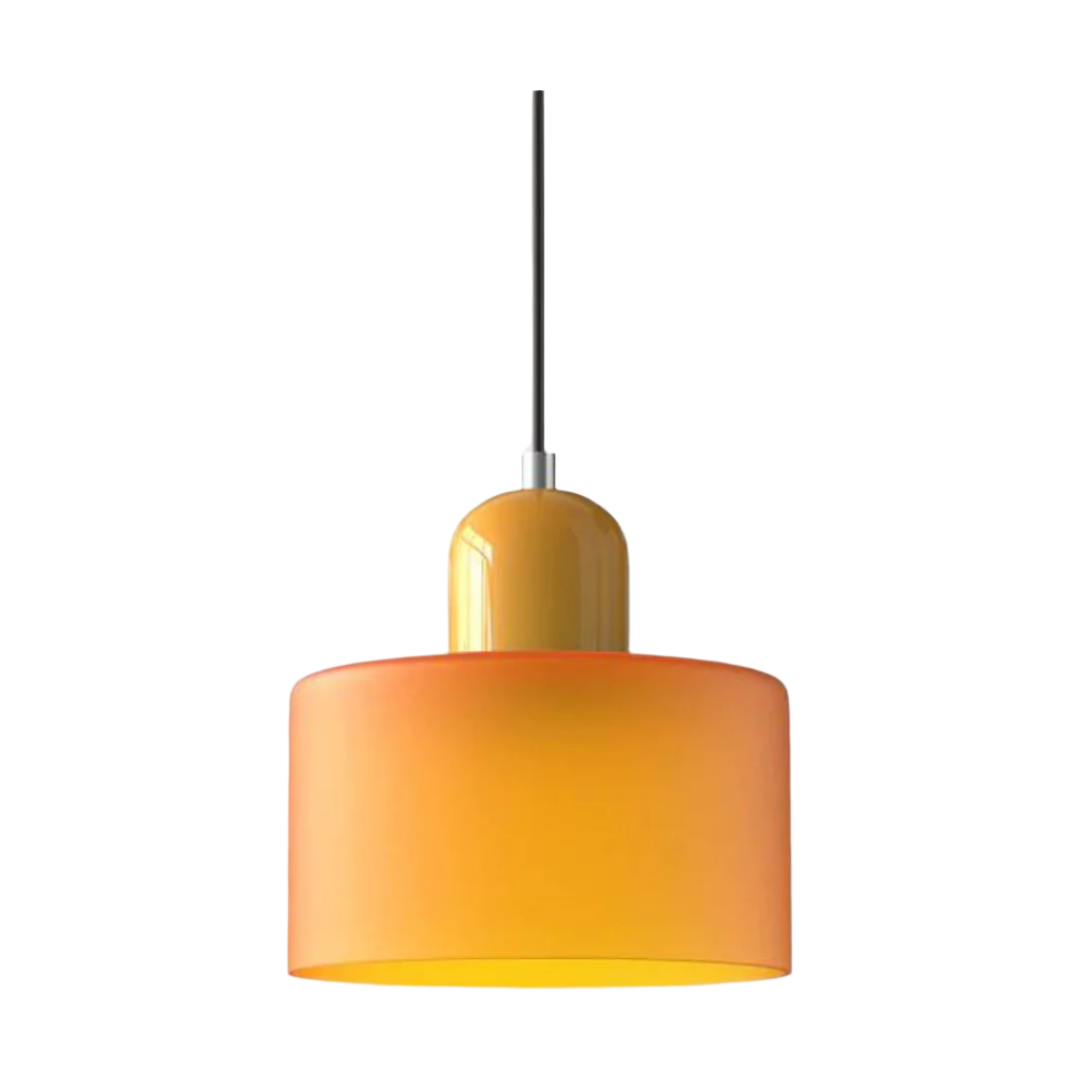Suspension Cylindre Verre Élégant Salon | Orange et Rouge Lumière Chaude