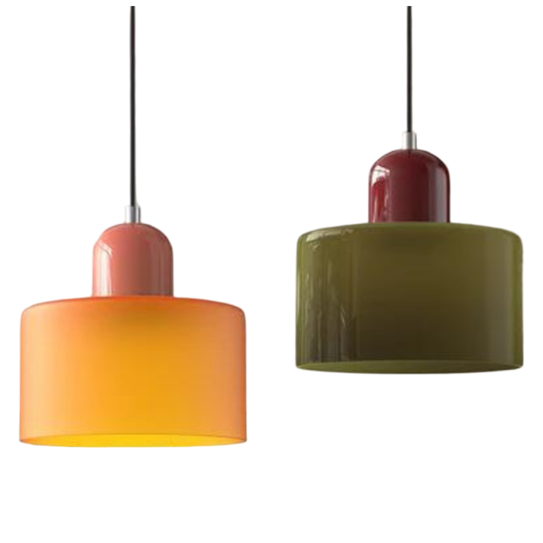 Suspension Cylindre Verre Élégant Salon | Orange et Rouge Lumière Chaude