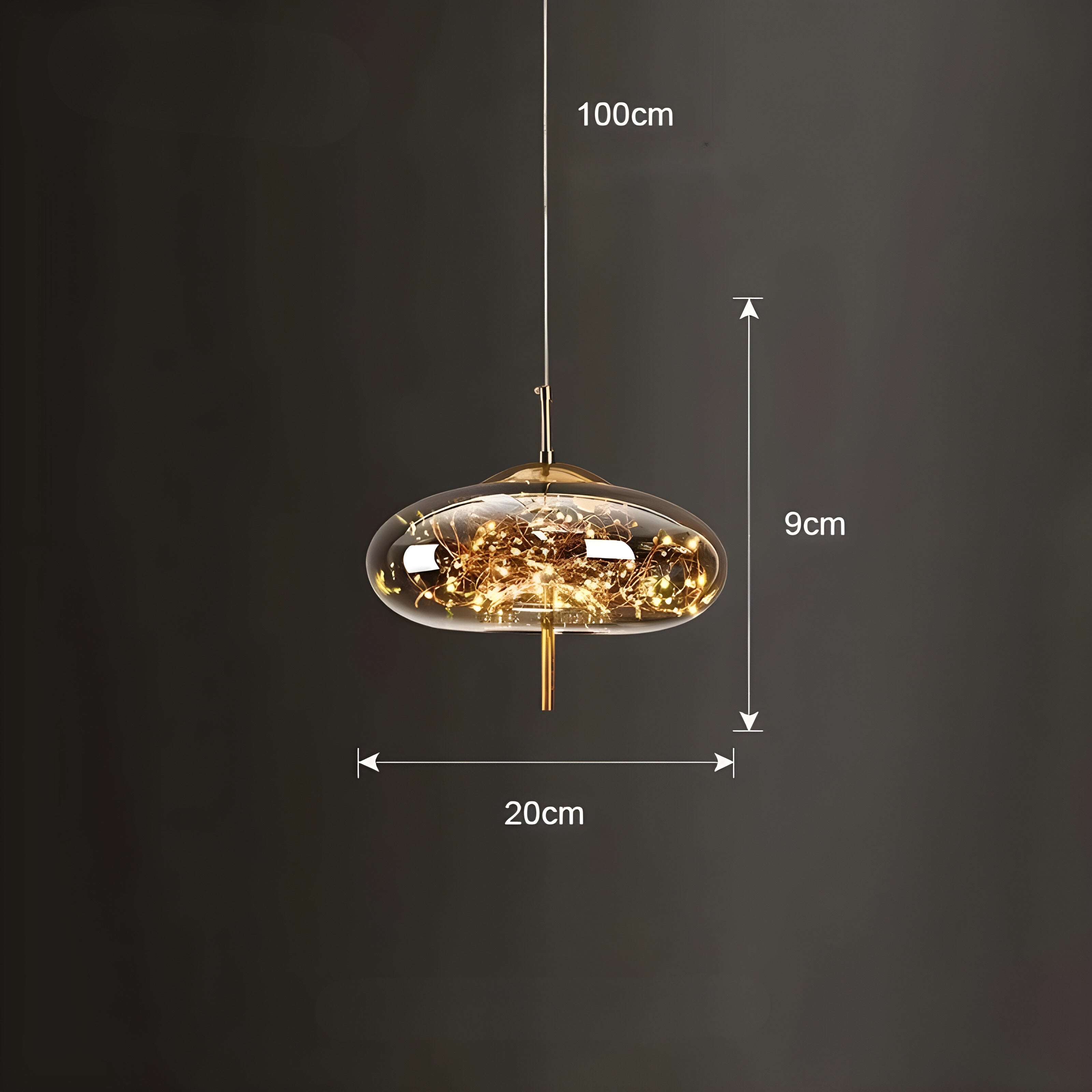 CrystalBeam Suspension LED Effet Étoile Scintillante | Verre Fumé Gris Froid