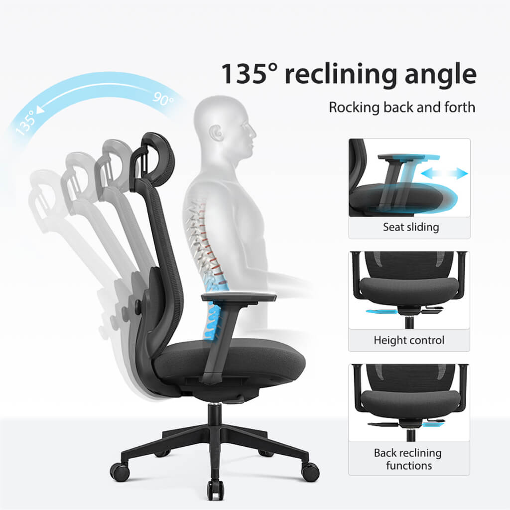 Chaise de Bureau Ergonomique Aera en Maille — 7 Couleurs disponibles