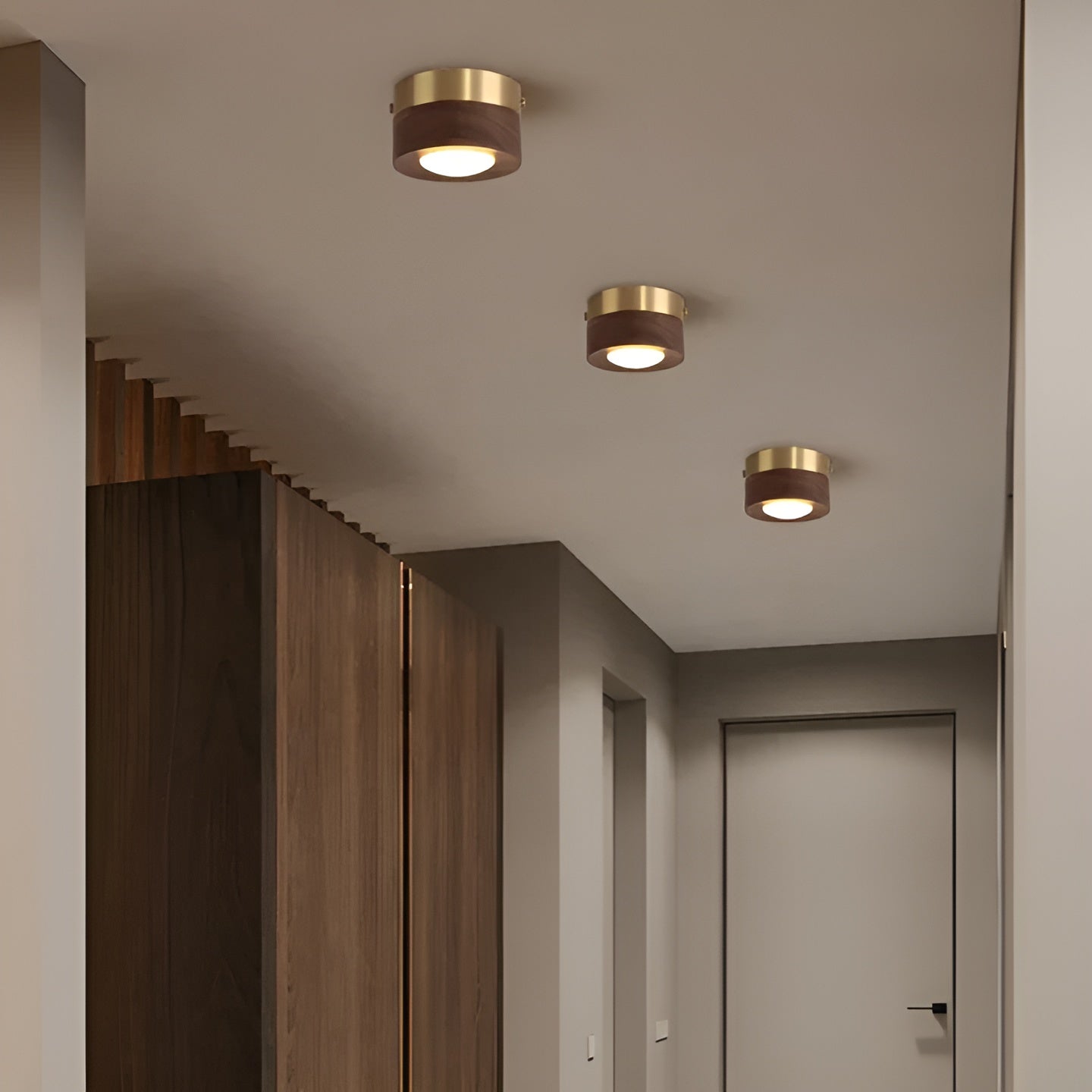 WoodCharm Plafonnier Bois Frêne Moderne | Couloir Chaud Tricolore ou Lumière Chaude