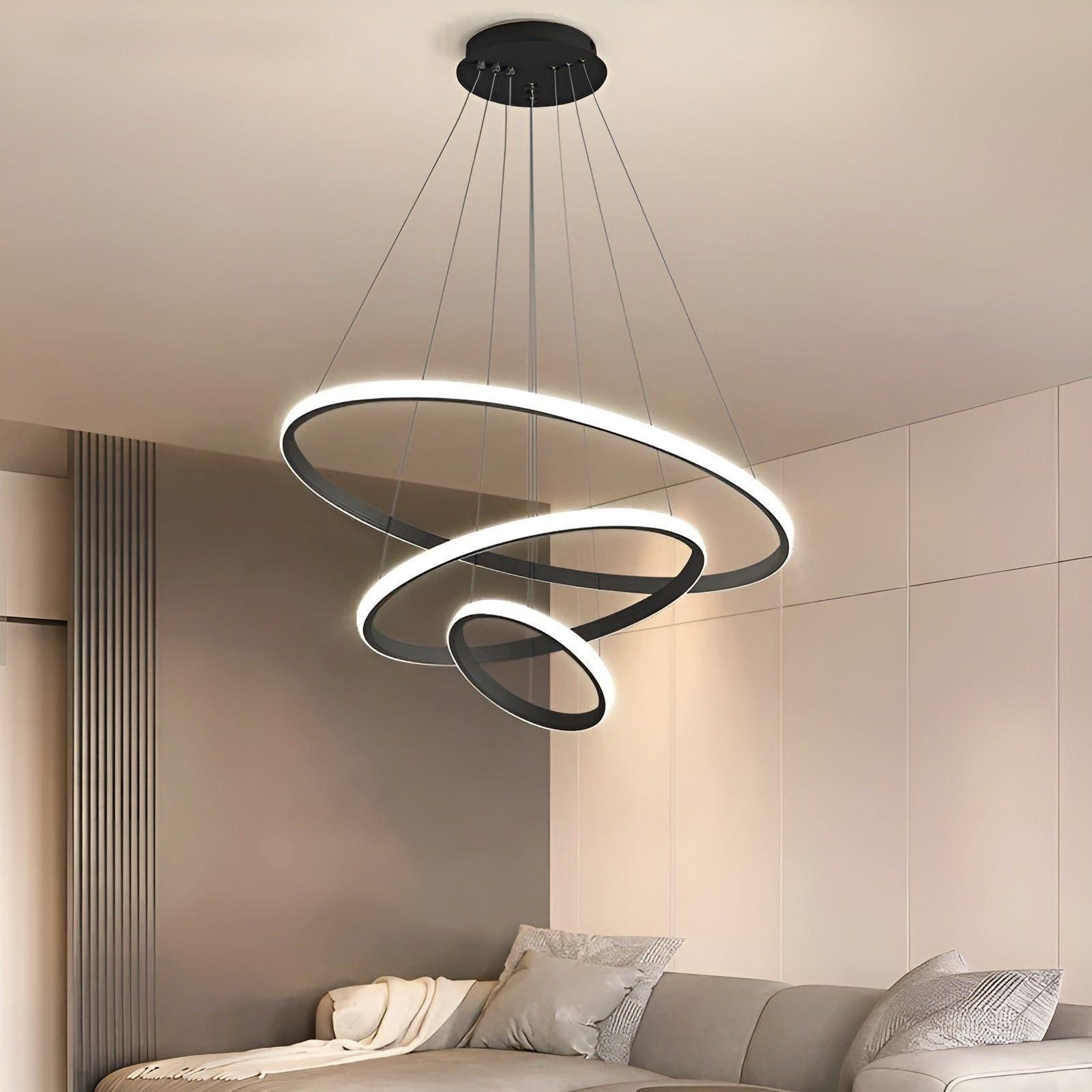 Suspension Globe LED Moderne Ensemble | Noir Trio 60×40×20cm Salon Élégant