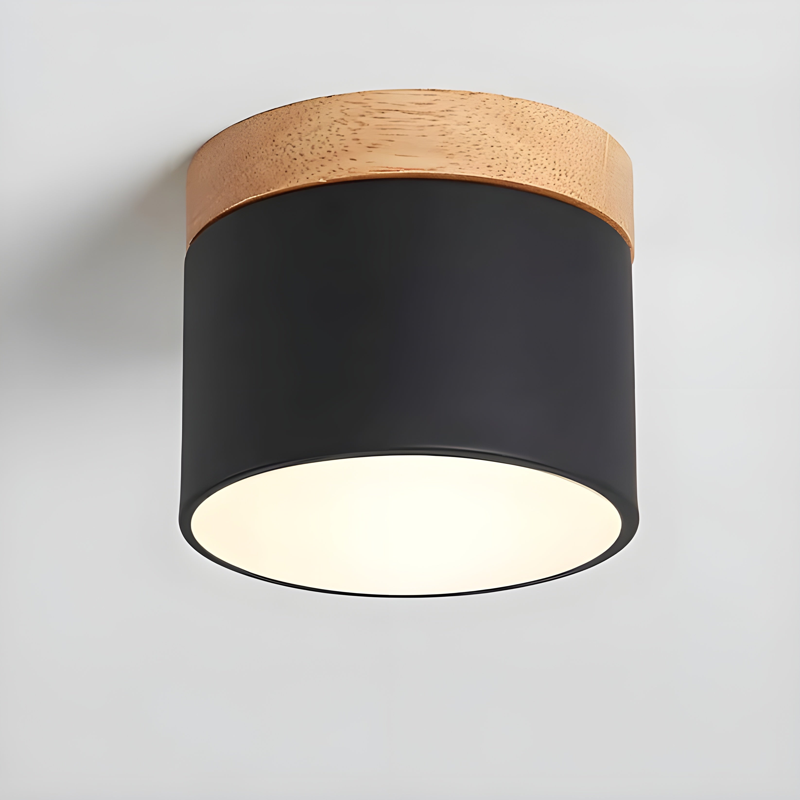 Plafonnier Cylindre Vintage Industriel Bois | Noir 7W ou 12W pour Salon