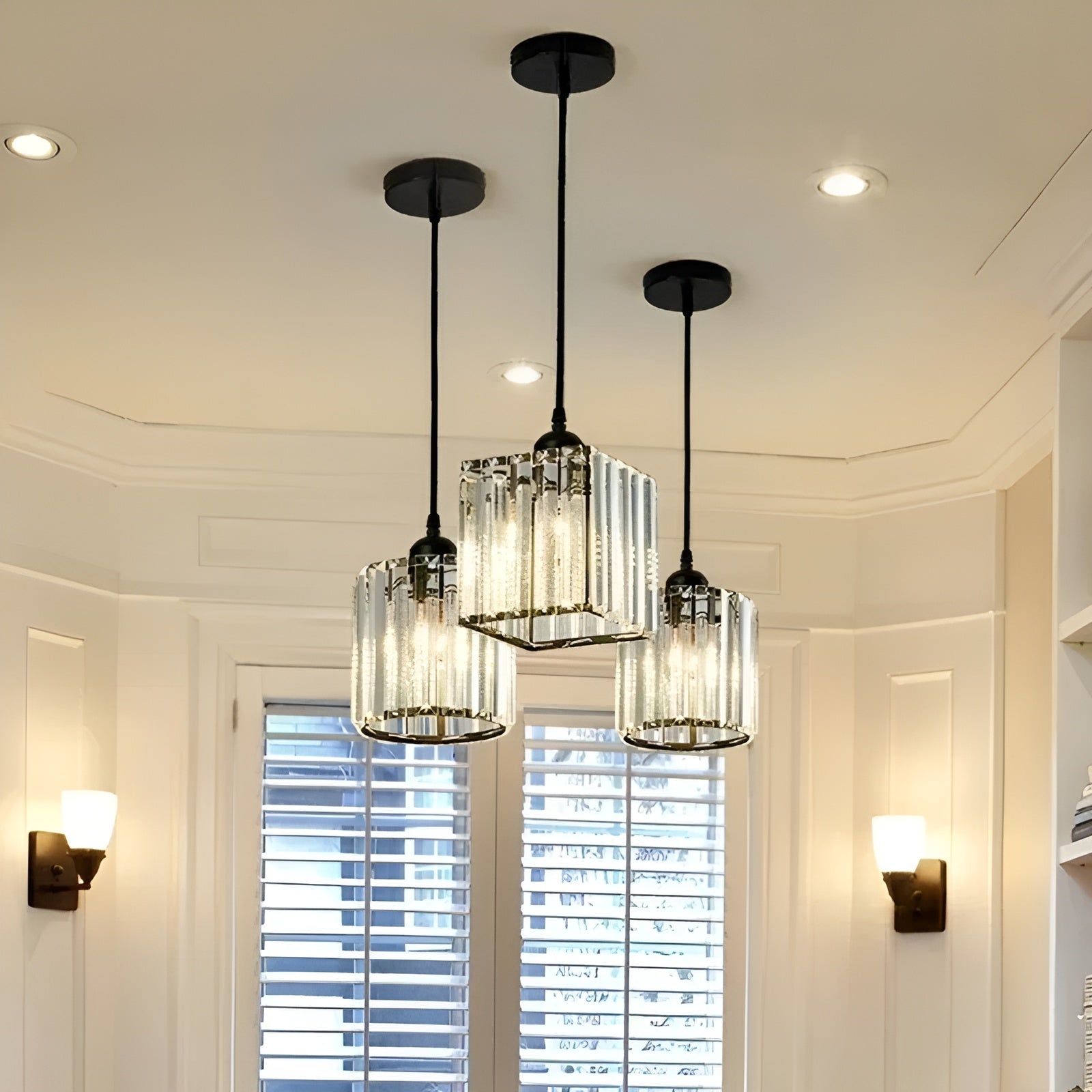 BrilliantGlow Suspension K9 Cristal Élégante | Noir Rond Scintillant Premium