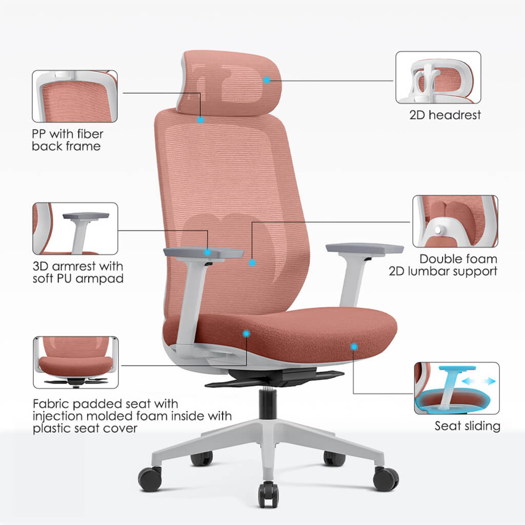 Chaise de Bureau Ergonomique Aera en Maille — 7 Couleurs disponibles