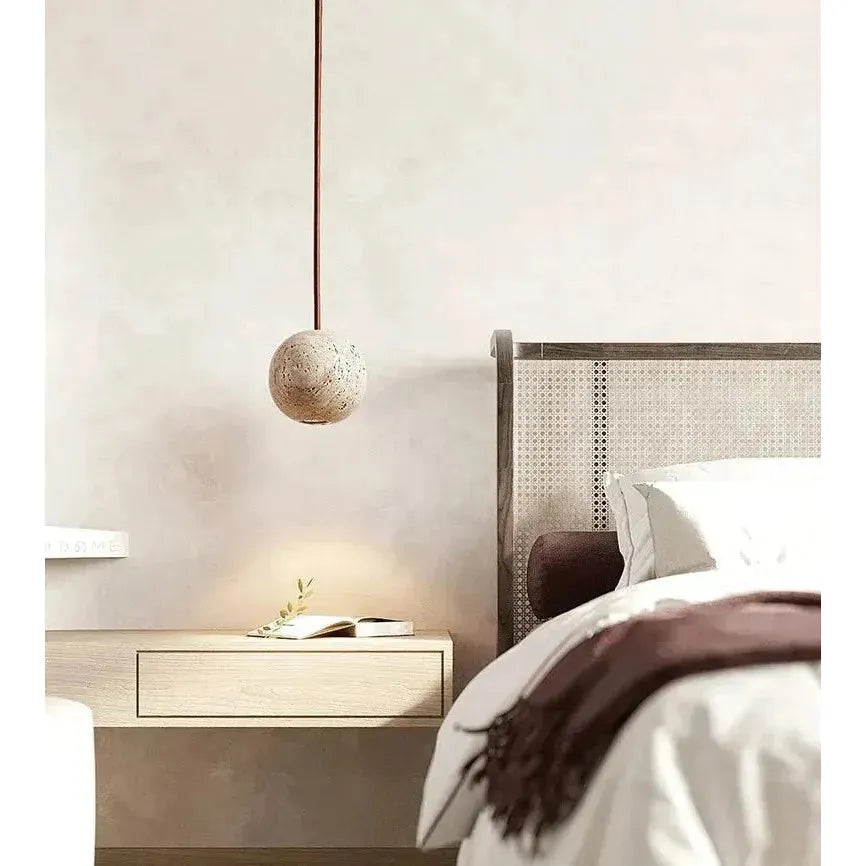 Suspension Travertin Ronde Wabi-Sabi Minimaliste | LED 3000K Lumière Chaude