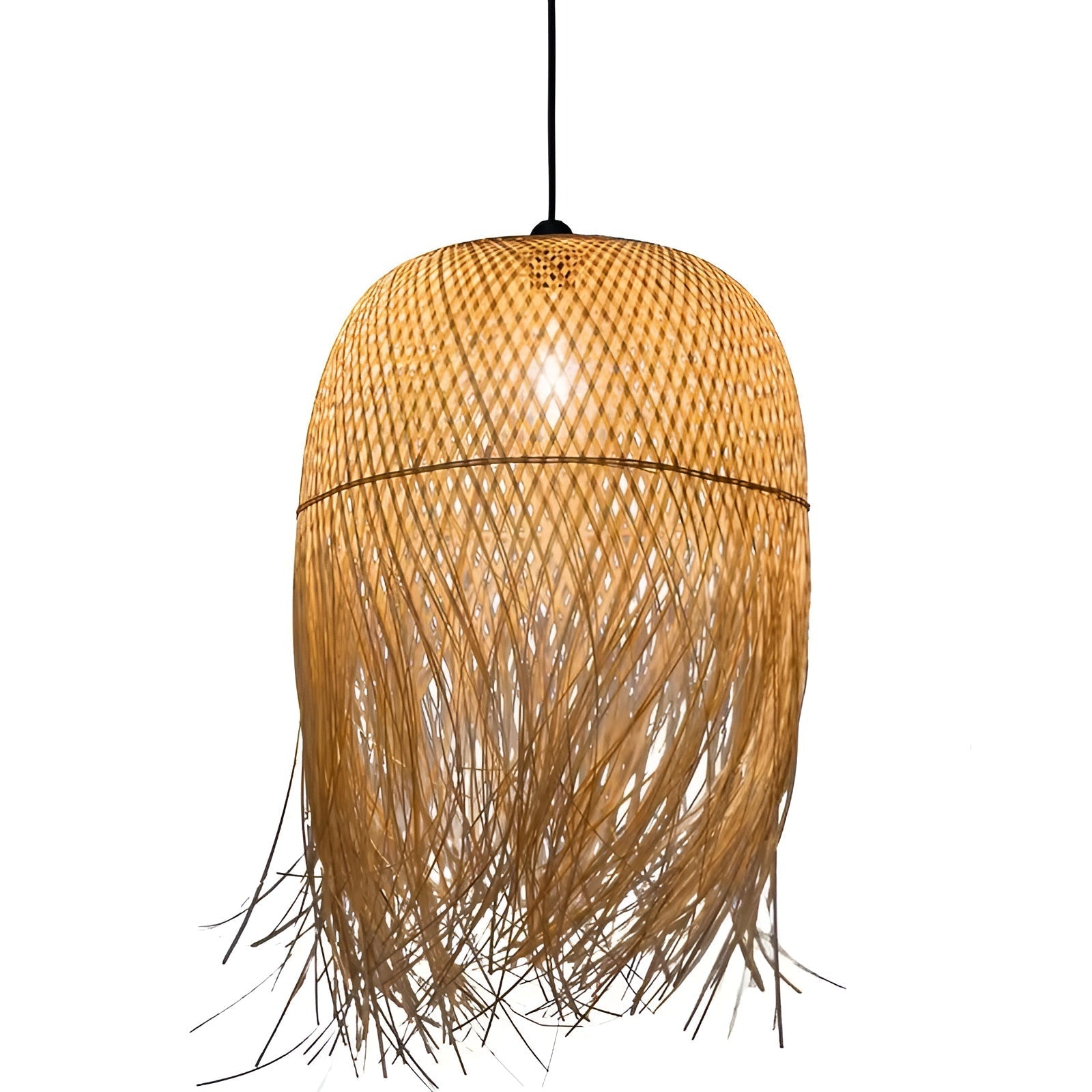 Suspension Bambou Tissé Main | Éclairage Organique Salon de Thé et Restaurant