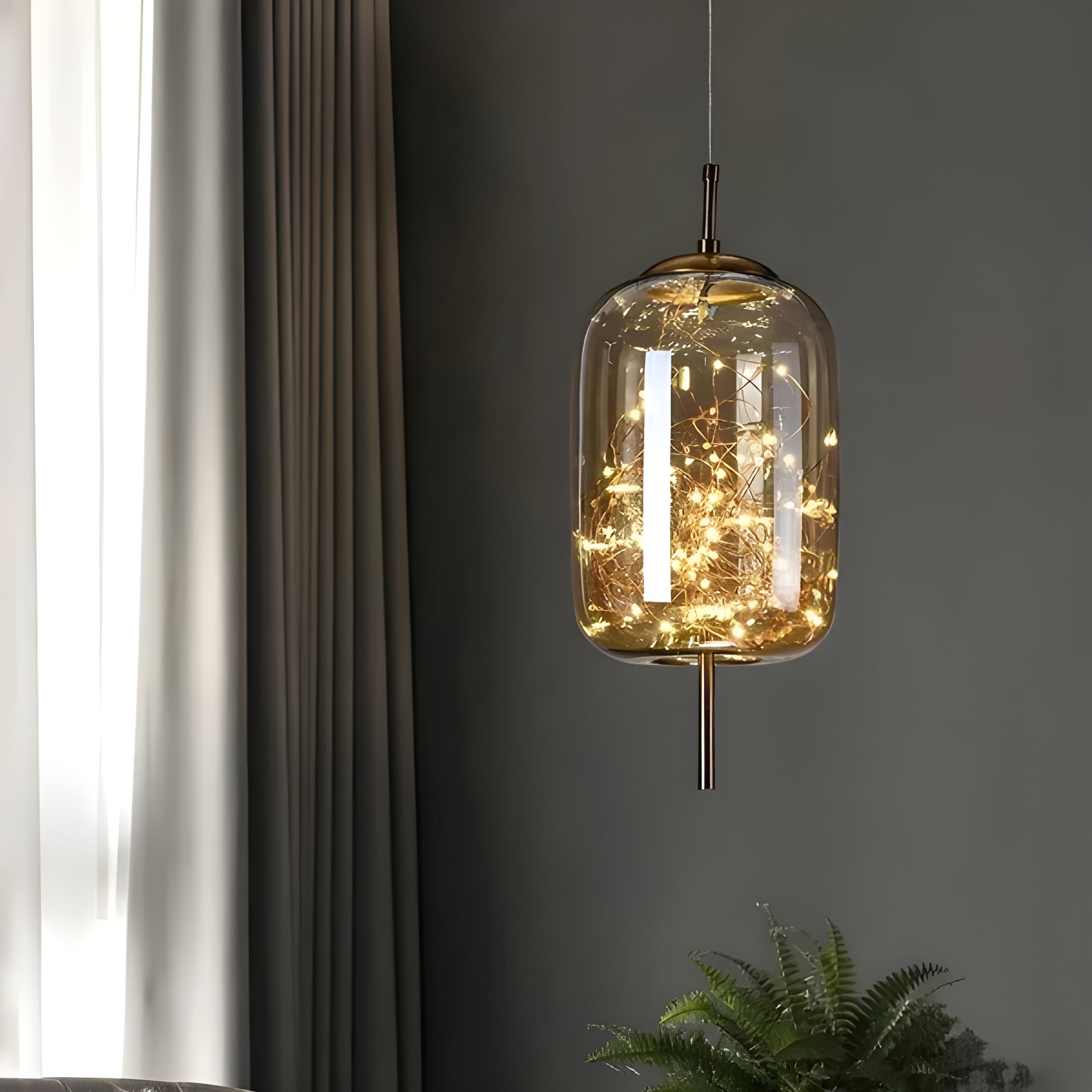 CrystalBeam Suspension LED Effet Étoile Scintillante | Verre Fumé Gris Froid