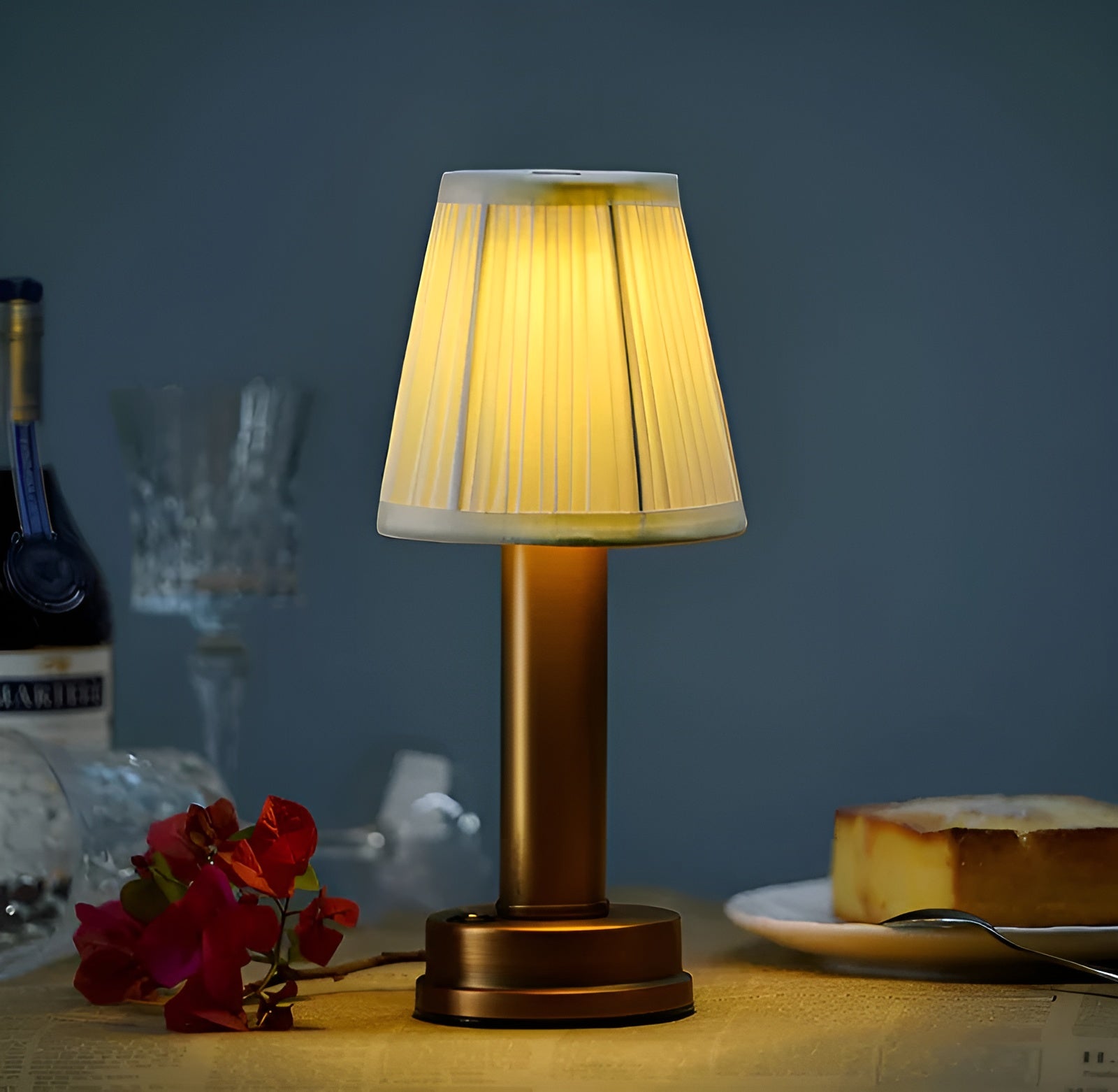 Lampe Aluminium Vintage Dimmable Abat-Jour Tissu | Salon et Bar Or