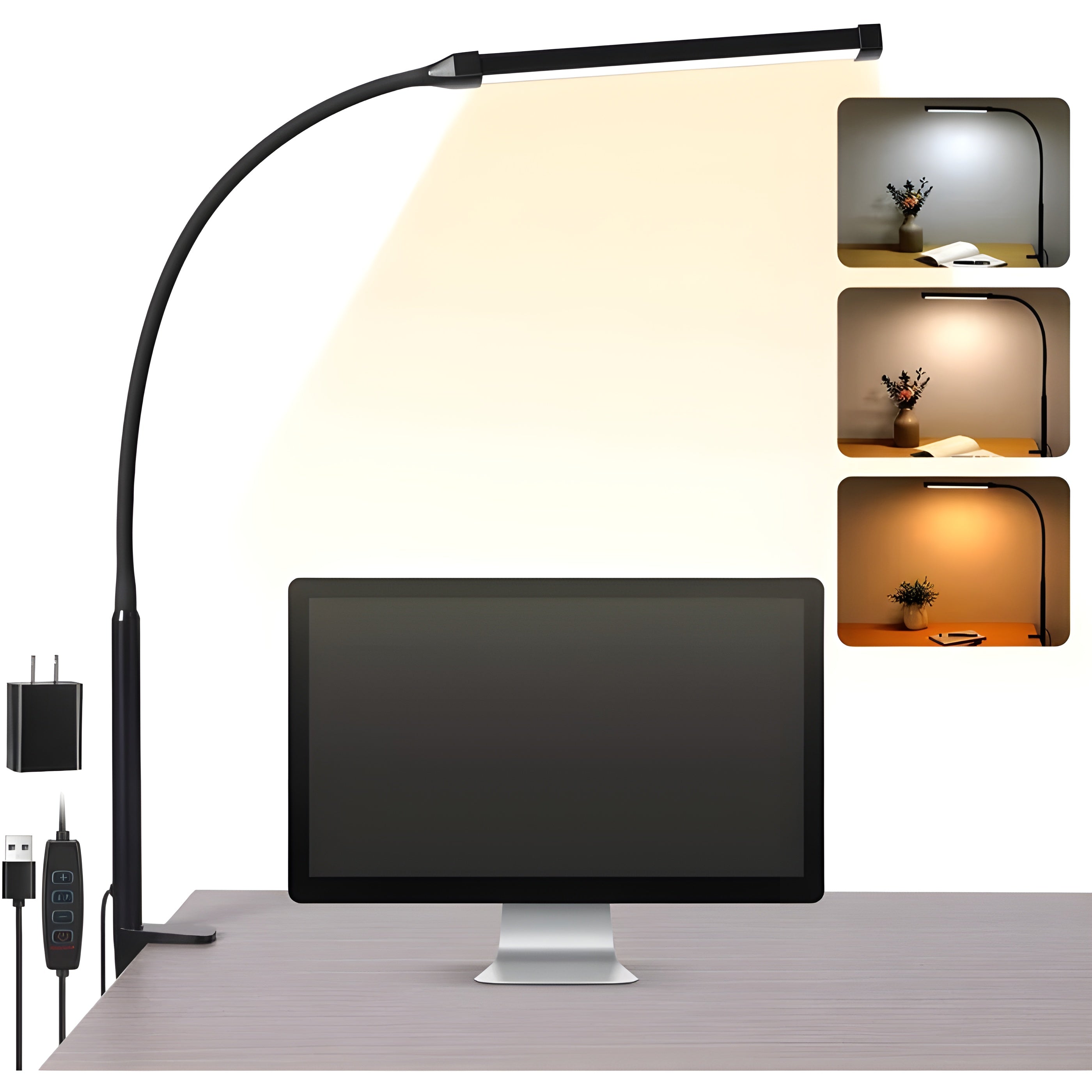 OptiBright Lampe Bureau Clip Flexible Anti-Fatigue | LED Noir Yeux Protégés