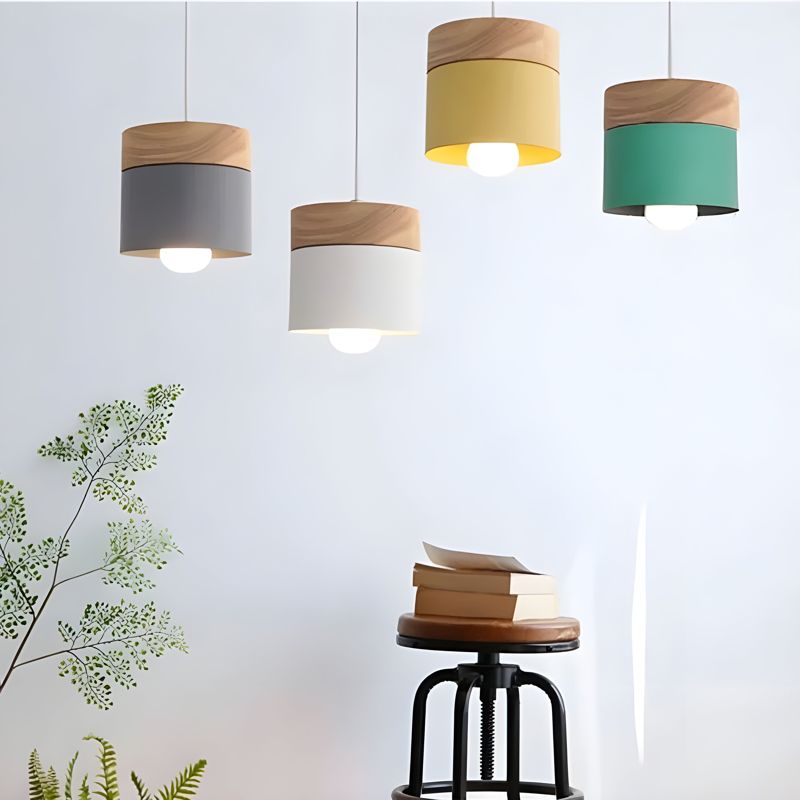 LoftCharm Suspension Bois Nordic Loft | Blanc ou Vert pour Salon et Loft