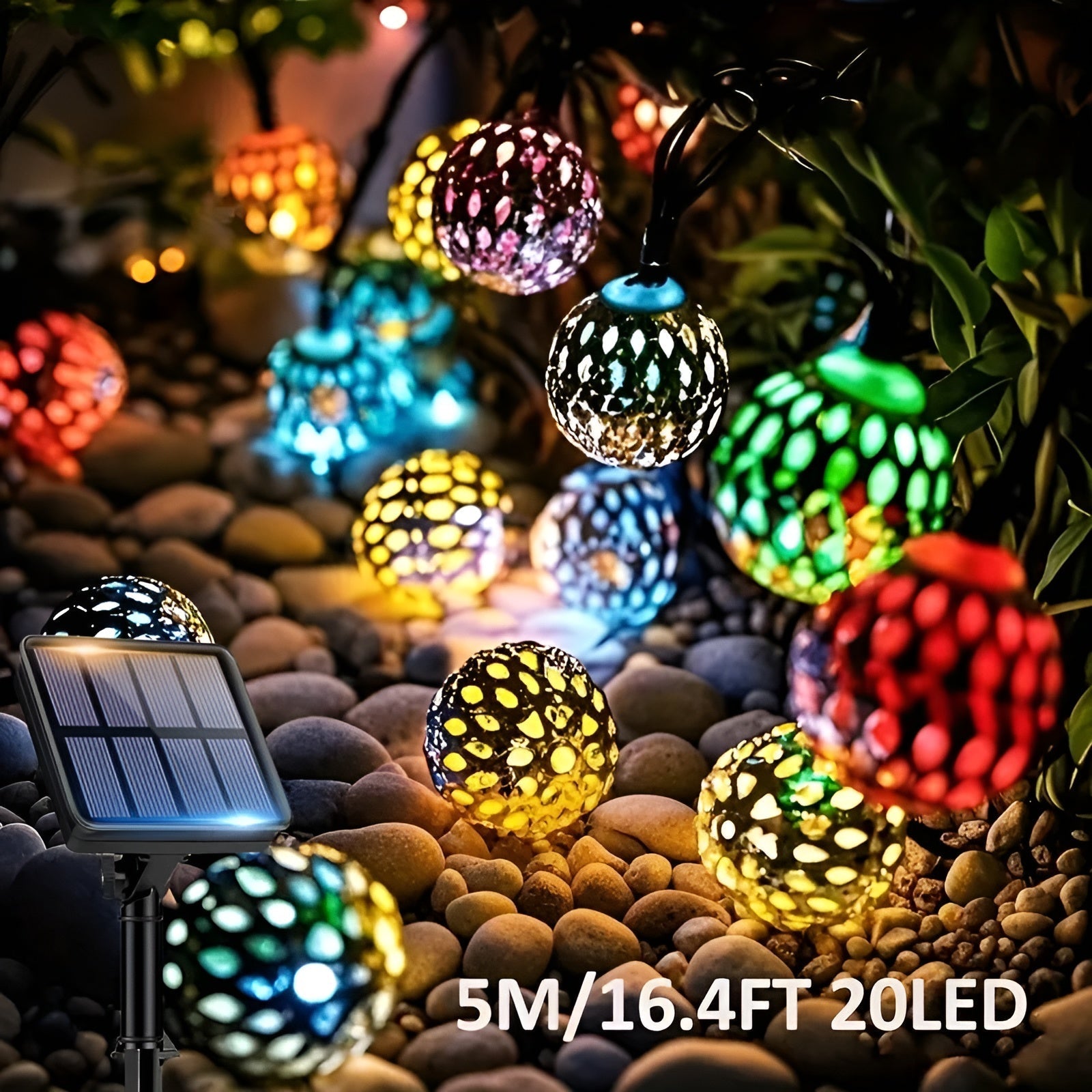 Guirlande Solaire Boules Marocaines LED | Jardin et Balcon 5M 20 LEDs Colorées