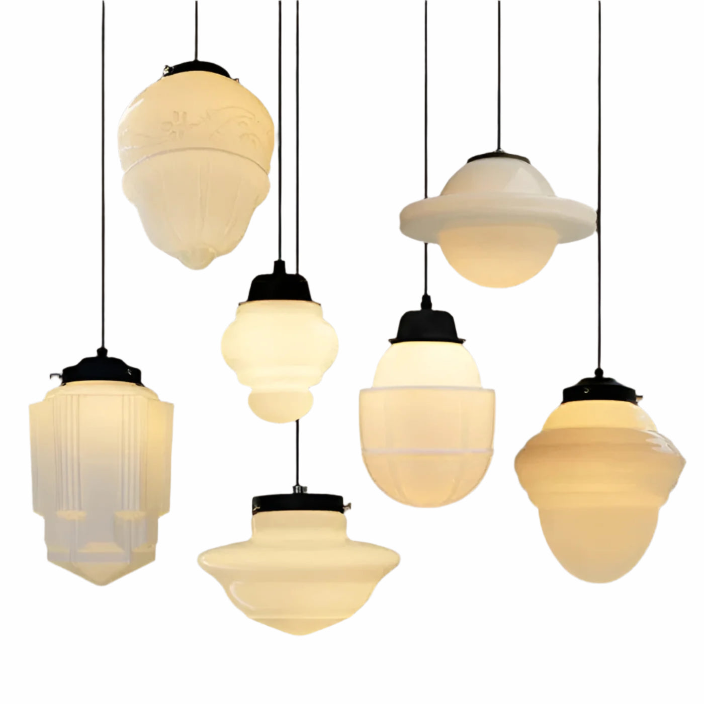 Suspension Verre Laiteux Vintage Géométrique | Style A Lumière Douce Diffuse