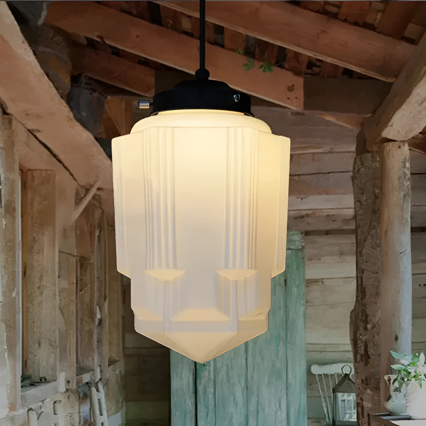 Suspension Verre Laiteux Vintage Géométrique | Style A Lumière Douce Diffuse