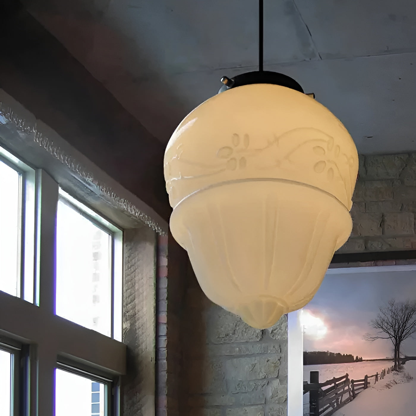 Suspension Verre Laiteux Vintage Géométrique | Style A Lumière Douce Diffuse