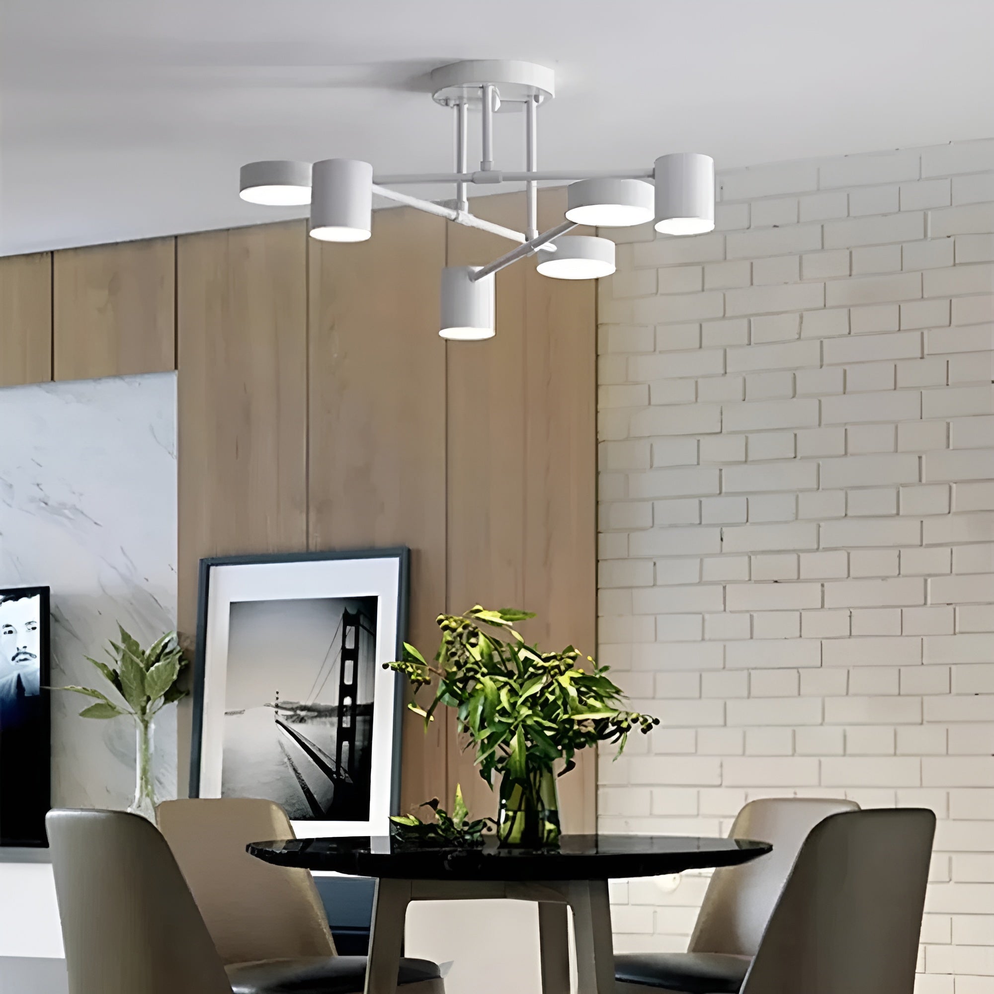 Plafonnier LED 6 Bras Moderne Lumineux | Grandes Salles Noir Lumière Chaude