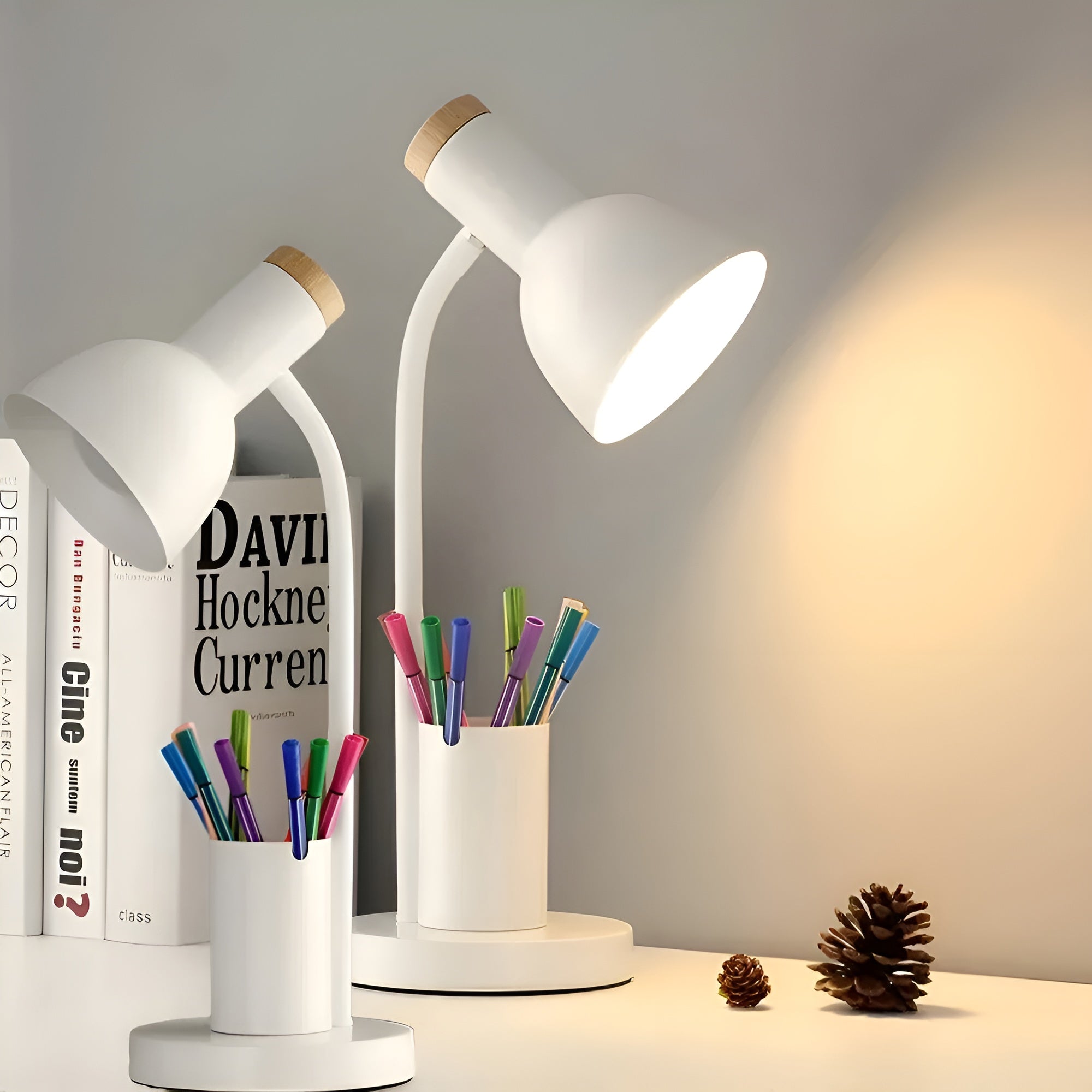 Lampe Bureau avec Pot à Crayons Stylée | Pratique Blanc LED Organisateur