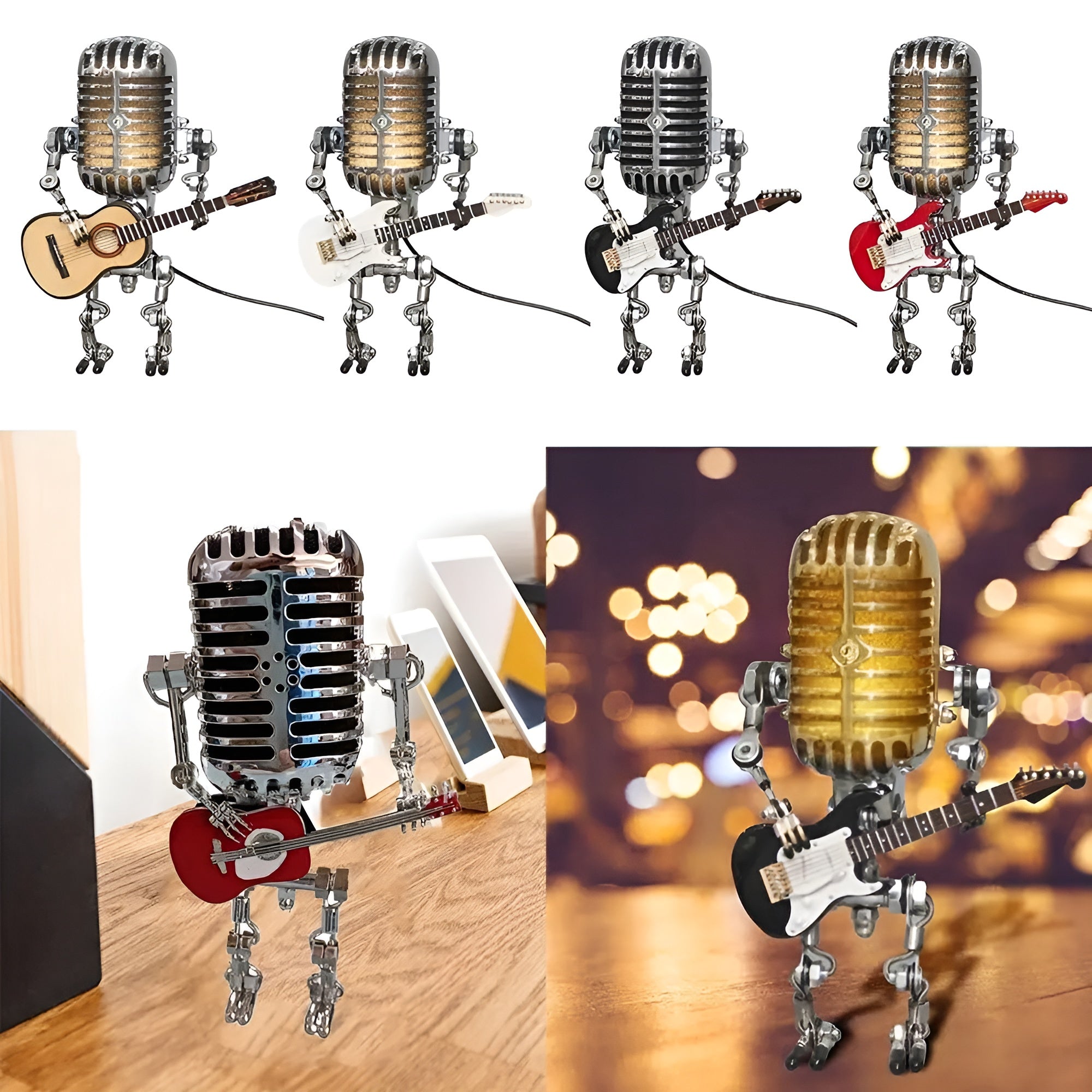 Lampe Robot Guitare LED Vintage | Décorative Bureau et Chambre Noir Style Rock