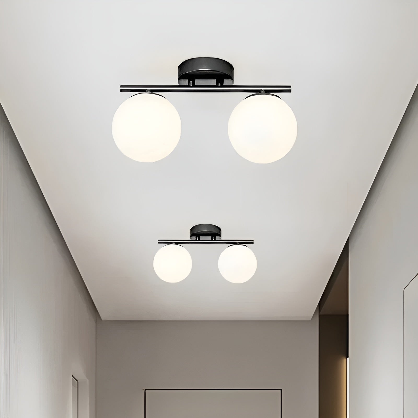 Plafonnier Verre Nordic Salon et Chambre | Noir 1 ou 2 Coupes Design Épuré