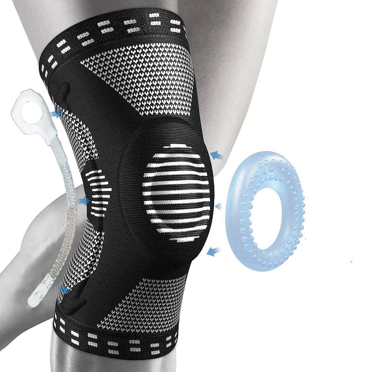 3D Knit Knee Sleeve with Patella Ring & Lateral Springs - Breathable