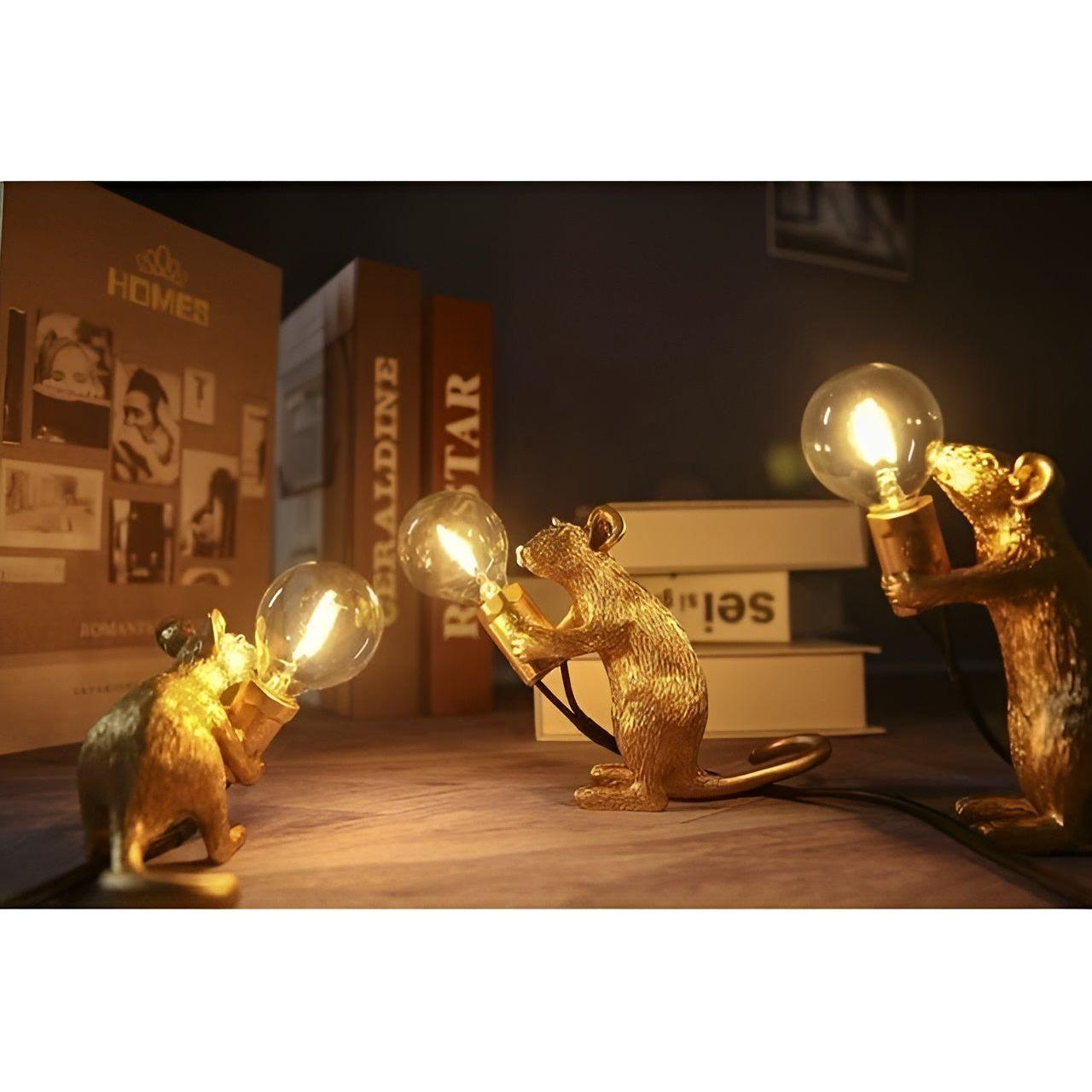 MouseSparkle Lampe Souris LED Décorative | Bureau Charme Doré Genouillé