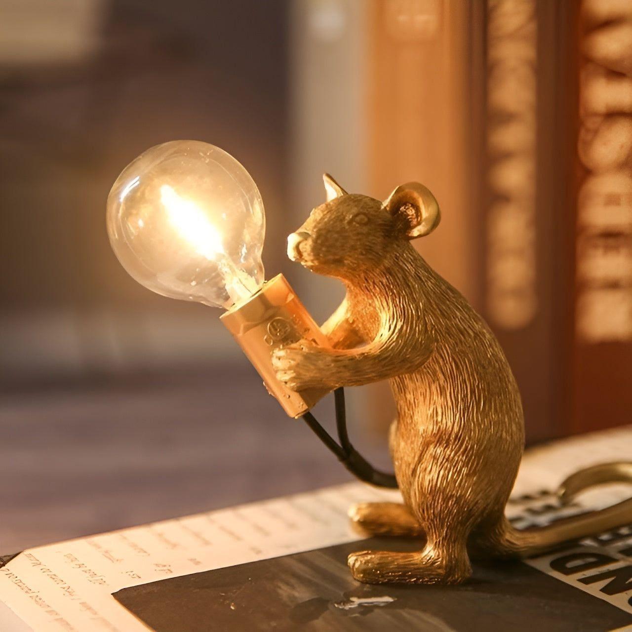 MouseSparkle Lampe Souris LED Décorative | Bureau Charme Doré Genouillé
