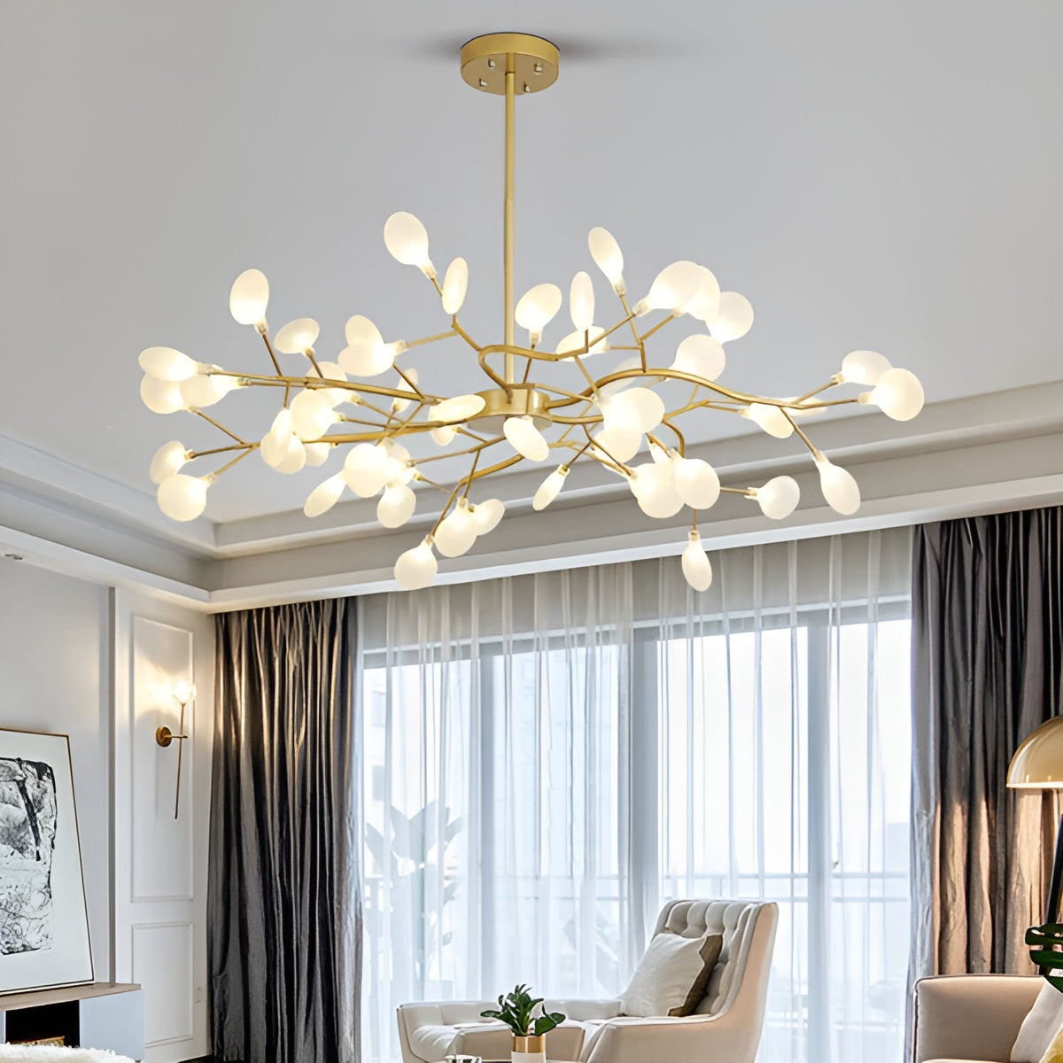 Lustre Branches et Lucioles Élégant | 30 Lumières Ambiance Féerique Noir