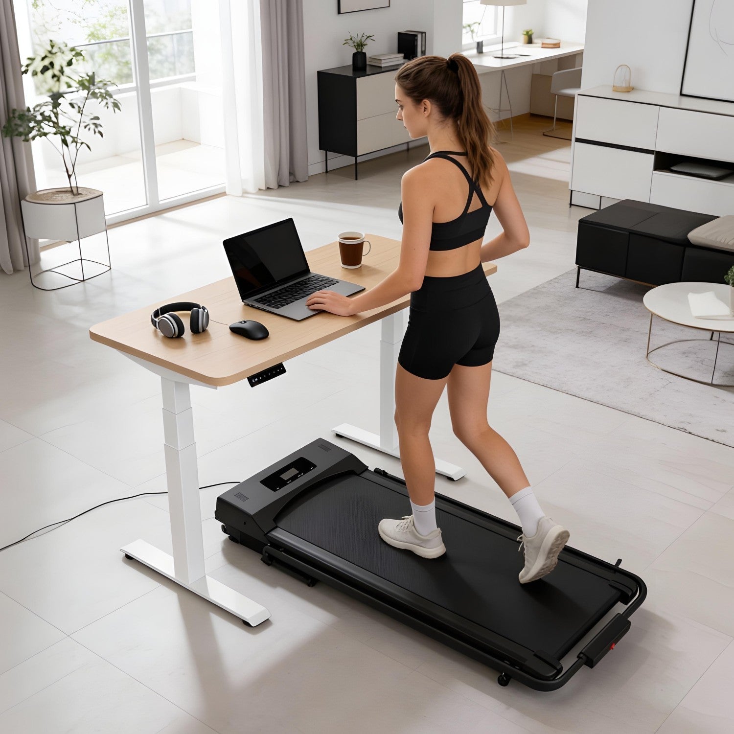 Tapis de Marche 4-en-1 avec Rampes Pliables pour Bureau Debout