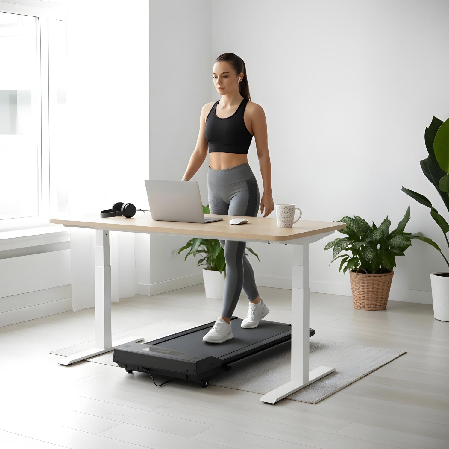 Tapis de Marche 4-en-1 avec Rampes Pliables pour Bureau Debout