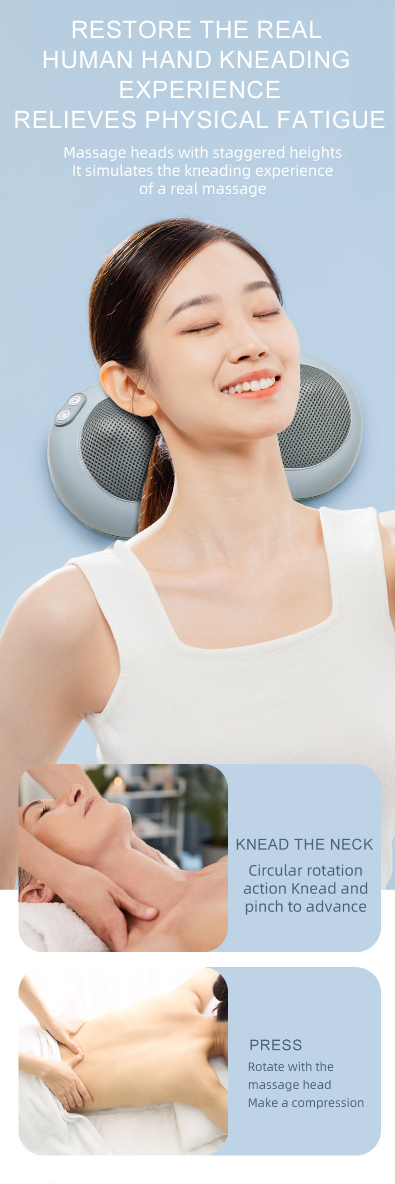 Oreiller Masseur Shiatsu Chauffant pour Nuque et Épaules — Polyvalent