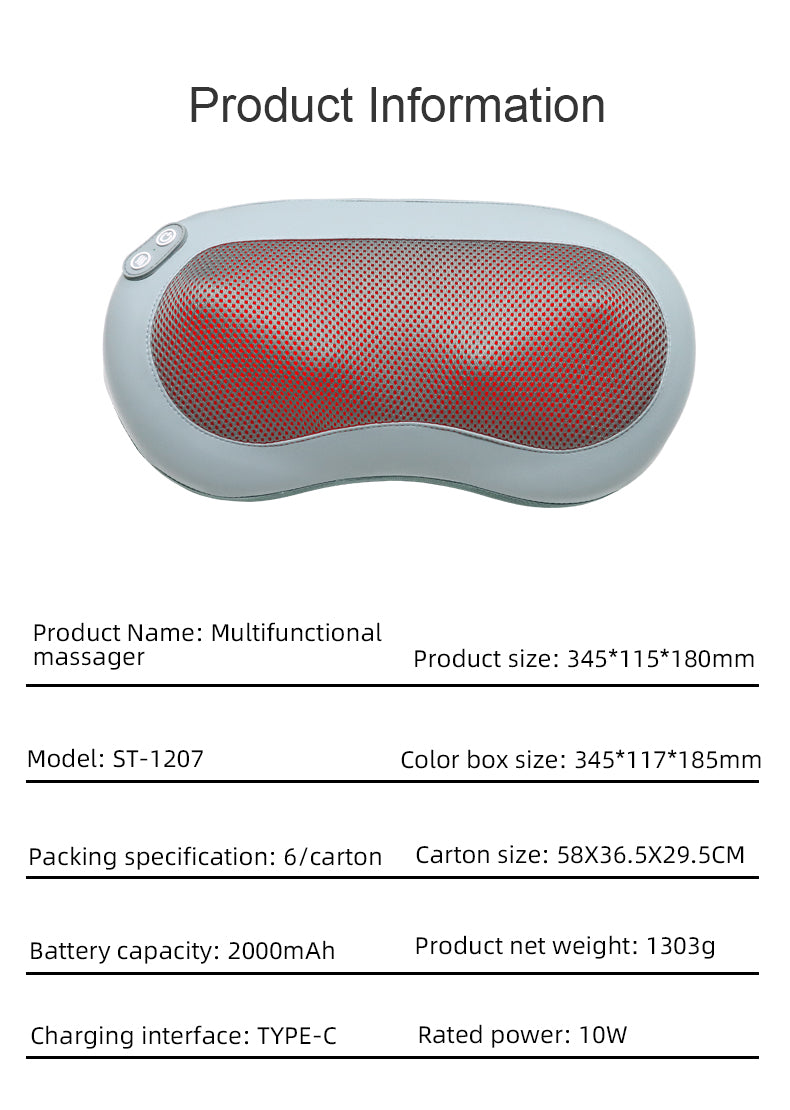 Oreiller Masseur Shiatsu Chauffant pour Nuque et Épaules — Polyvalent
