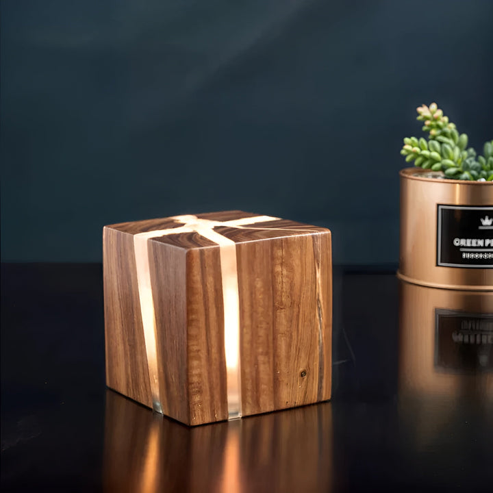 Lampe Cube en Bois Moderne | Stylé Salon et Chambre Marron Foncé