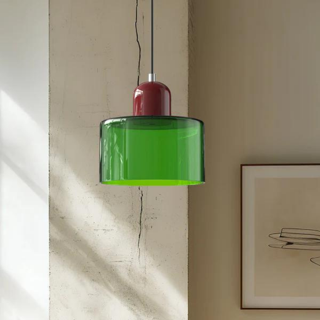 Suspension Cylindre Verre Élégant Salon | Orange et Rouge Lumière Chaude