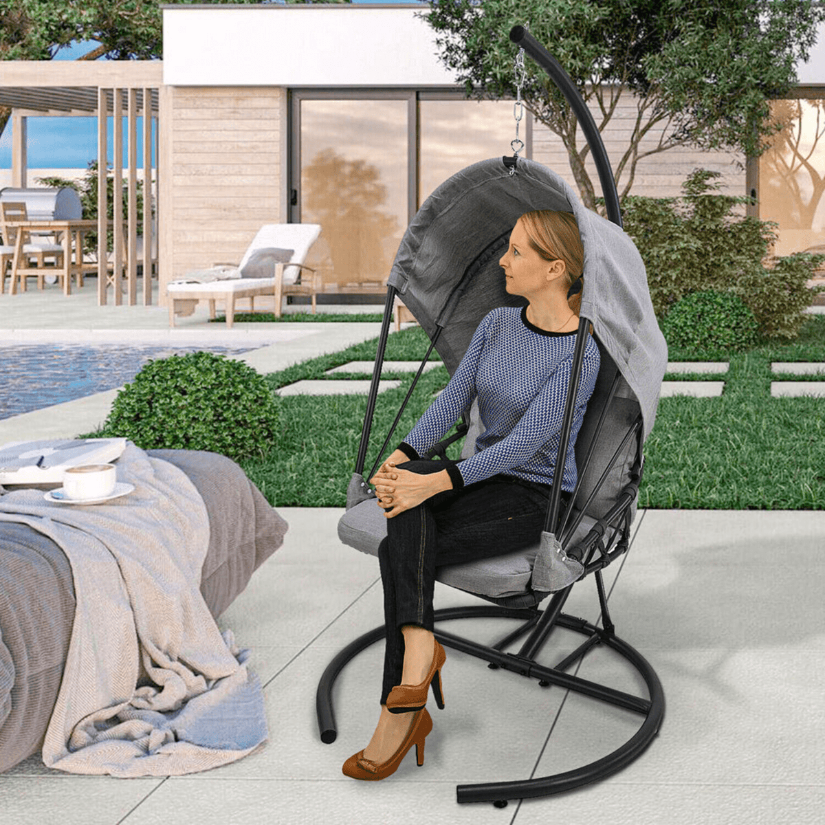 Chaise Œuf Suspendue Balançoire — Relaxation Cocon pour Intérieur et Extérieur
