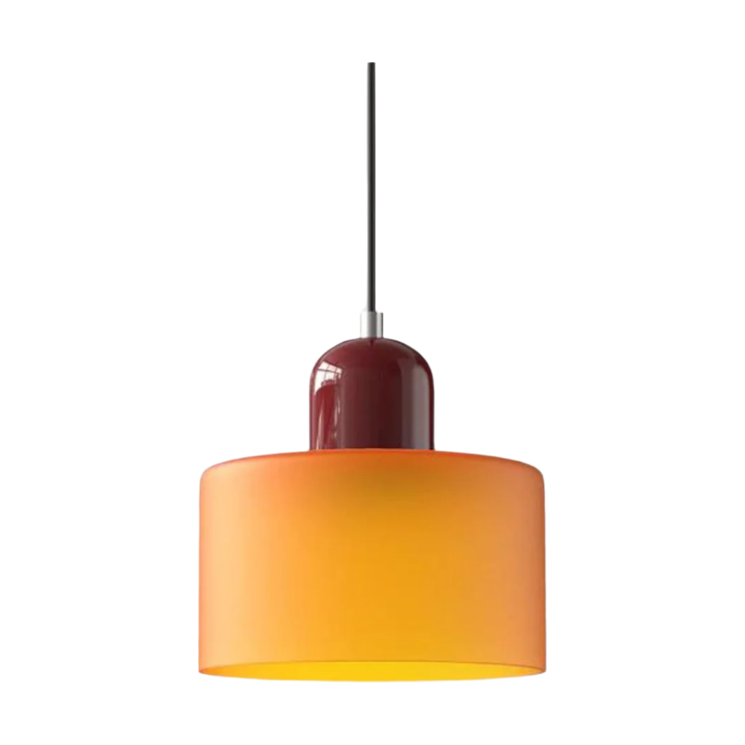 Suspension Cylindre Verre Élégant Salon | Orange et Rouge Lumière Chaude