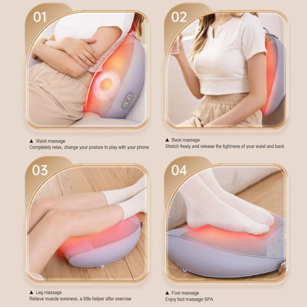 Masseur Lombaire Shiatsu 3D Chauffant Sans Fil — Douleurs du Dos en Profondeur