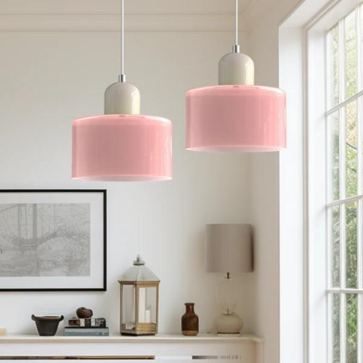 Suspension Cylindre Verre Élégant Salon | Orange et Rouge Lumière Chaude