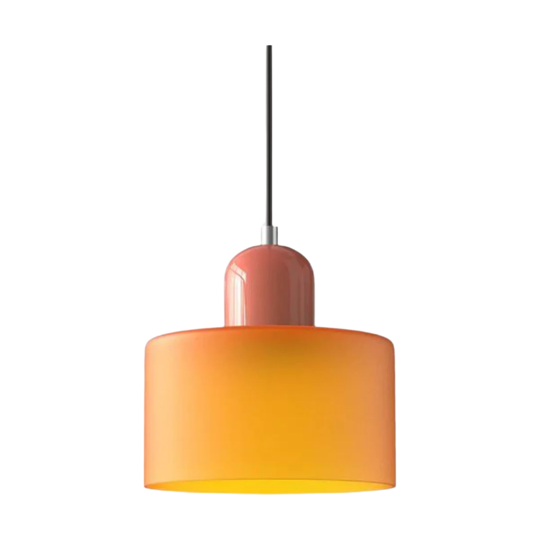 Suspension Cylindre Verre Élégant Salon | Orange et Rouge Lumière Chaude