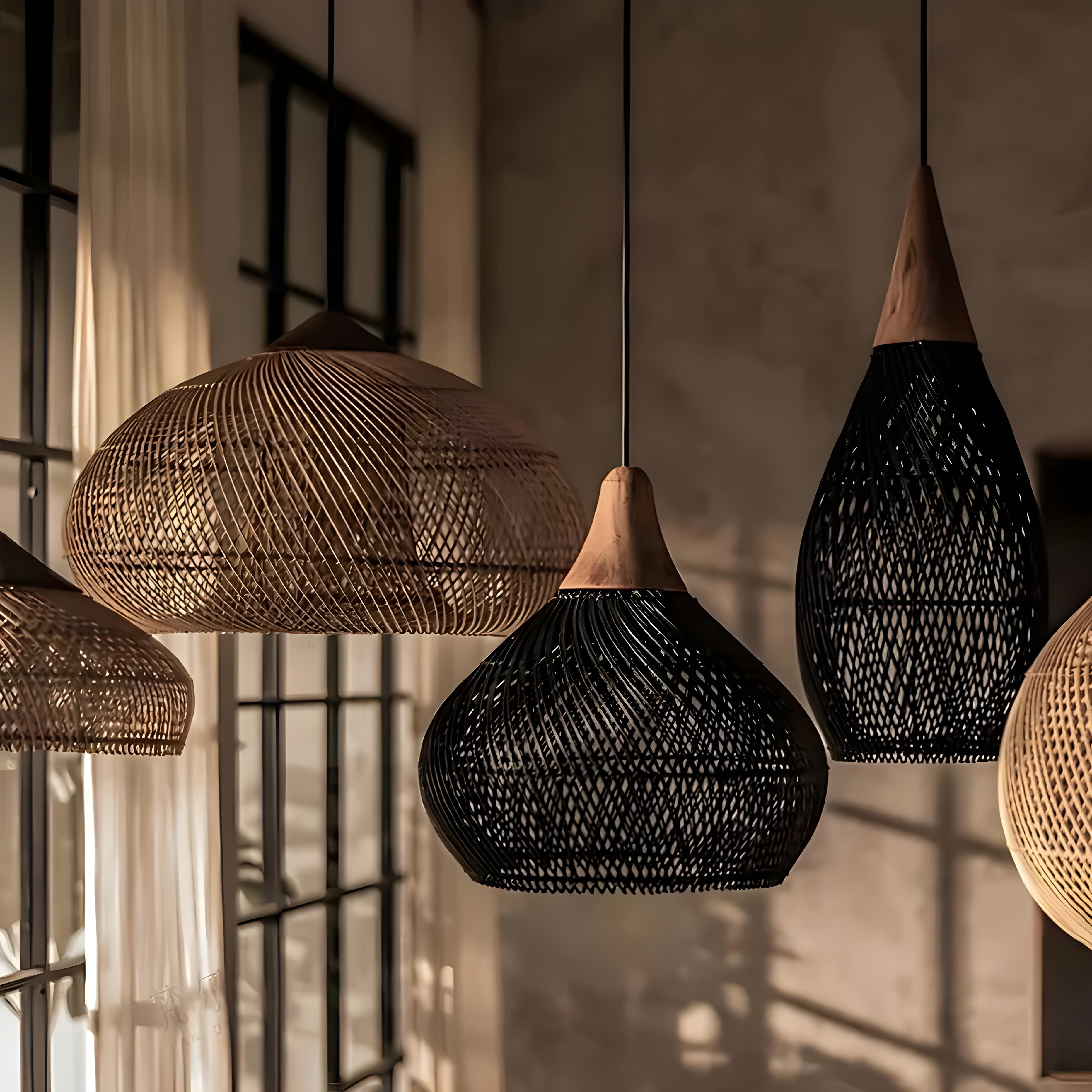 BistroBeam Suspension Rattan Moderne | Beige Naturel pour Salle à Manger Cosy