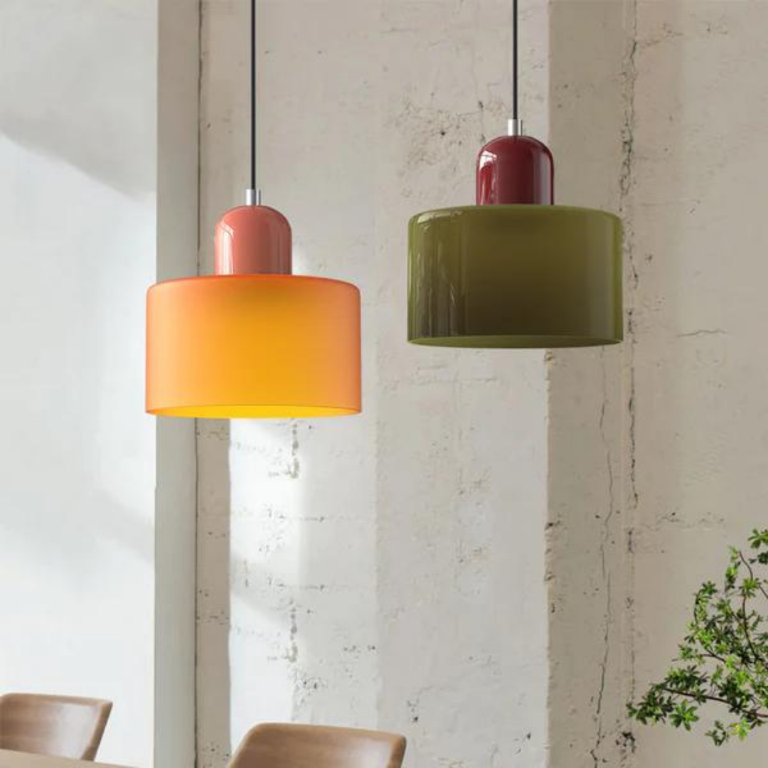 Suspension Cylindre Verre Élégant Salon | Orange et Rouge Lumière Chaude